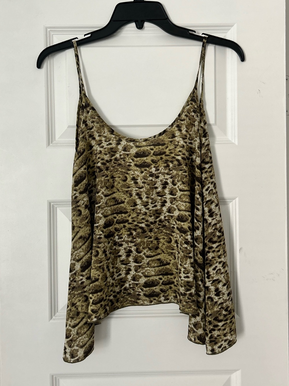 M-L Animal Print Spaghetti Strap Women's Top - Olive Brown, low back top